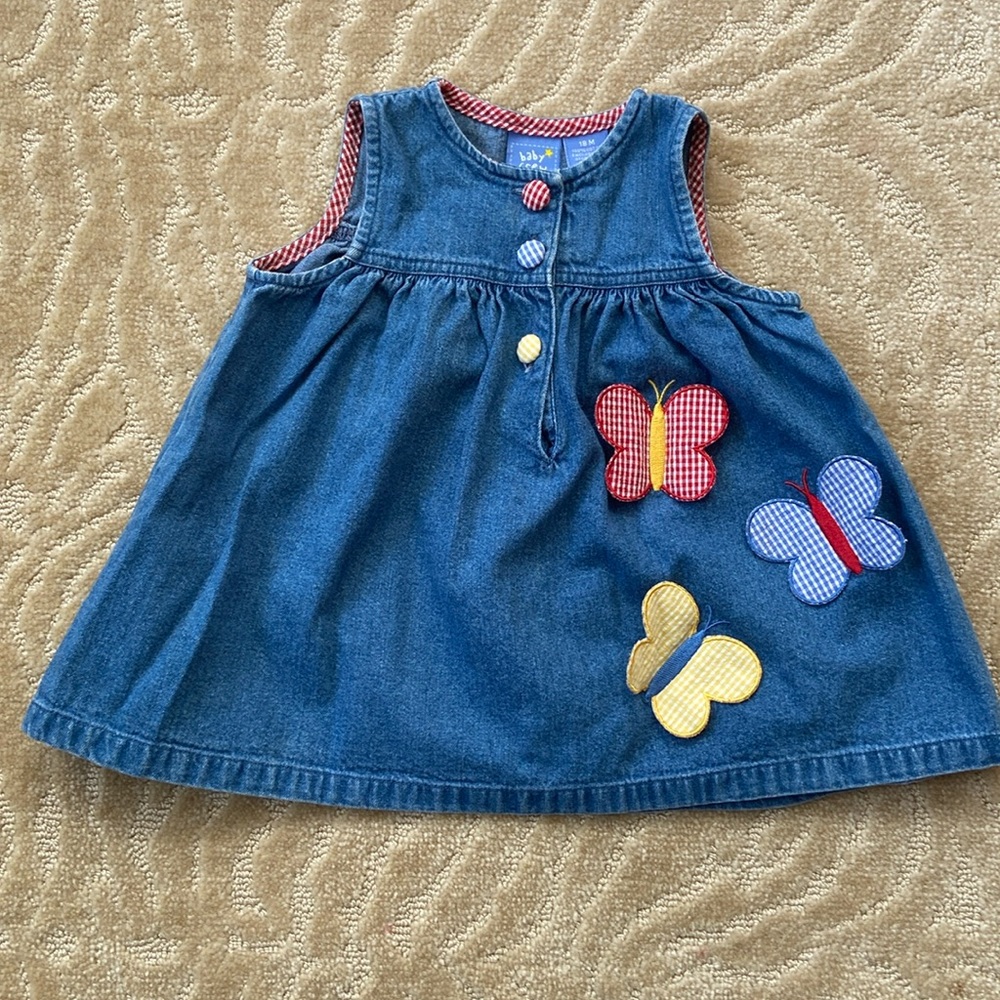 Baby Crew Denim Sleeveless Baby Top w/ embroidered Butterflies 18m